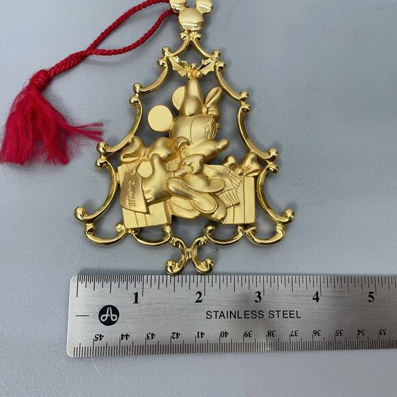 Vintage Disney Minnie Mouse Christmas Tree Ornament Gold Tone Metal - Picture 4 of 4